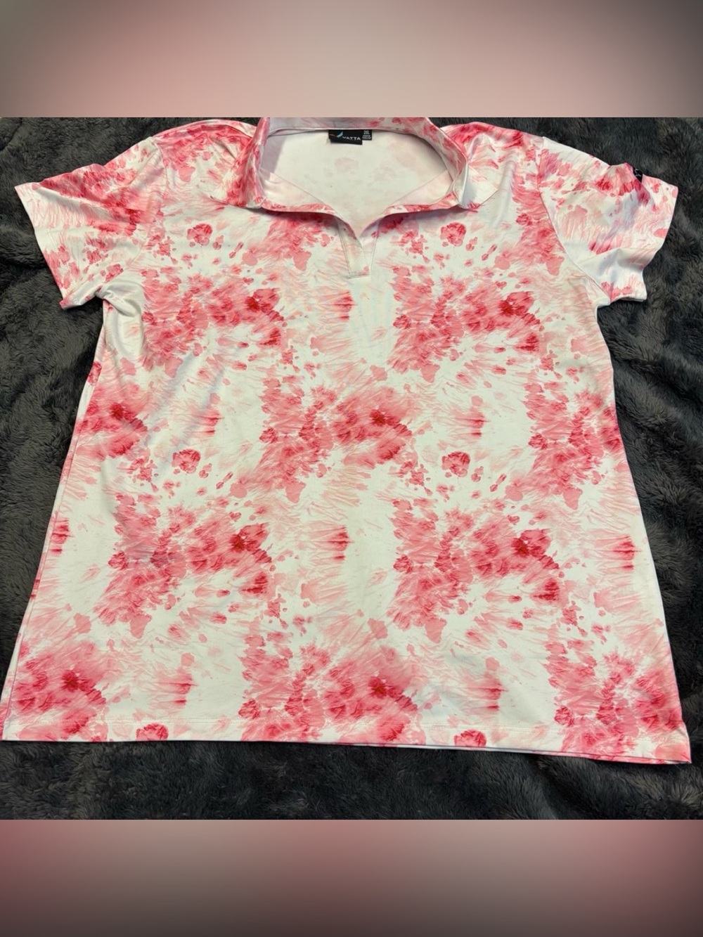 Women's Pink Tie-Dye Short Sleeve Polo Tee